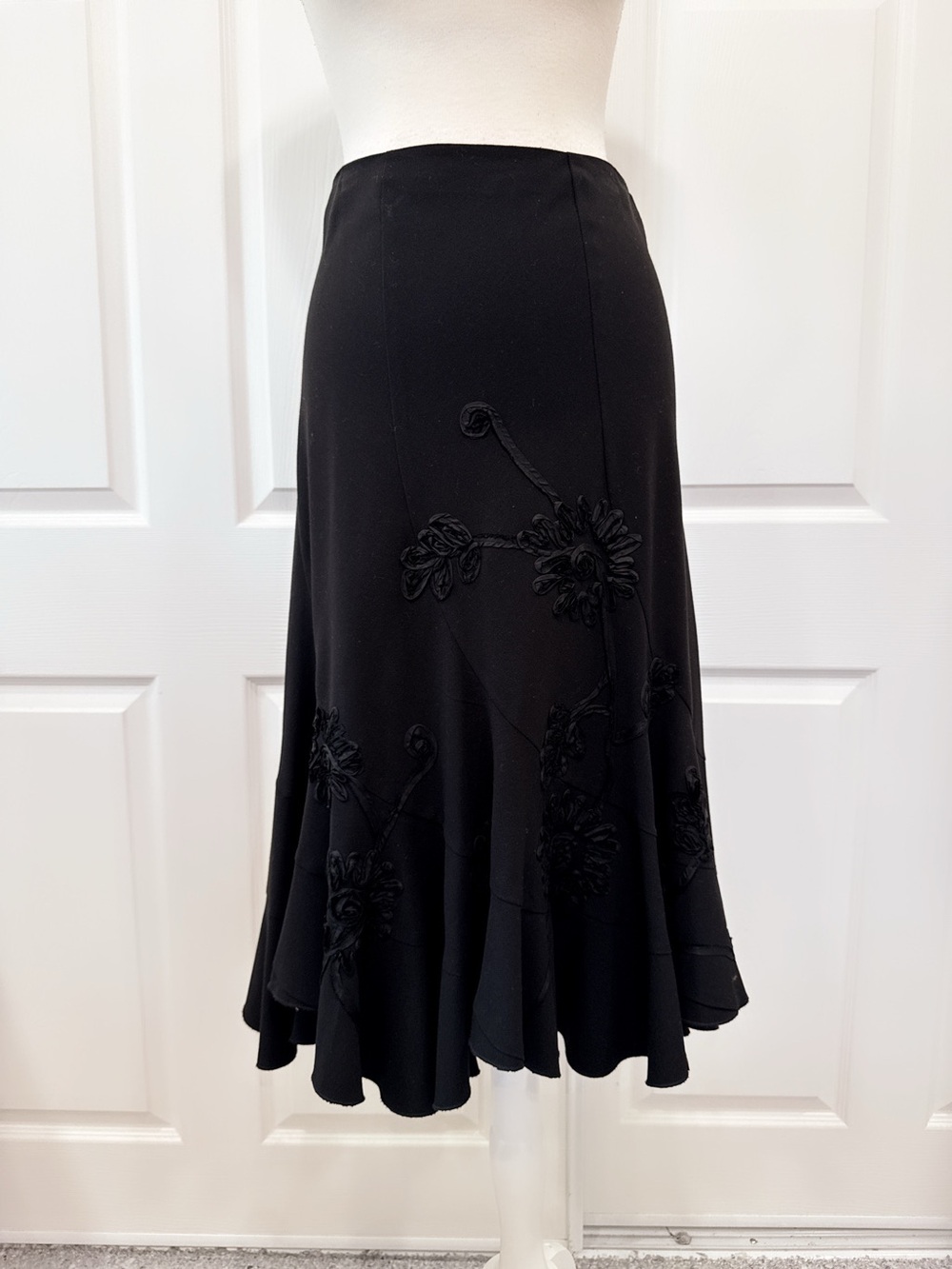 Sunny Leigh Black Floral Appliqué A-Line Skirt